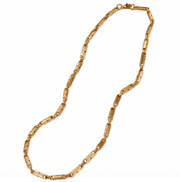 18K Gold IP Geometric Buckle Chain Necklace — Men’s Hip-Hop Stainless Steel Jewelry