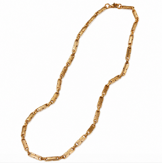 18K Gold IP Geometric Buckle Chain Necklace — Men’s Hip-Hop Stainless Steel Jewelry