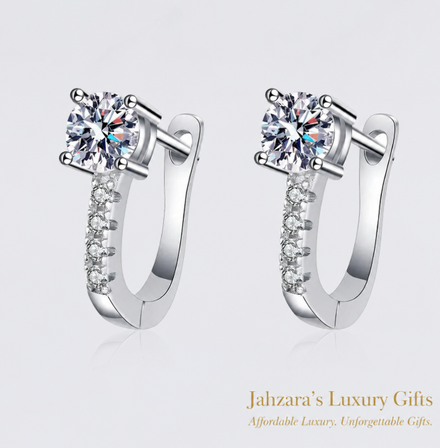 1ct Moissanite Huggie Earrings | 925 Sterling Silver | GRA Certified | Luxury Gift For Her
