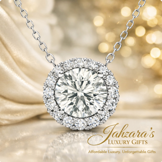 AGI Certified Lab-Grown Diamond Halo Pendant Necklace in 14kt White Gold – 1 CTW or 2 CTW