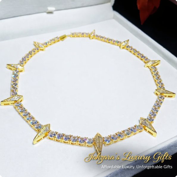 Iced Out Spike Tennis Chain Necklace - Gold or White Gold | Warrior Luxury Jewelry