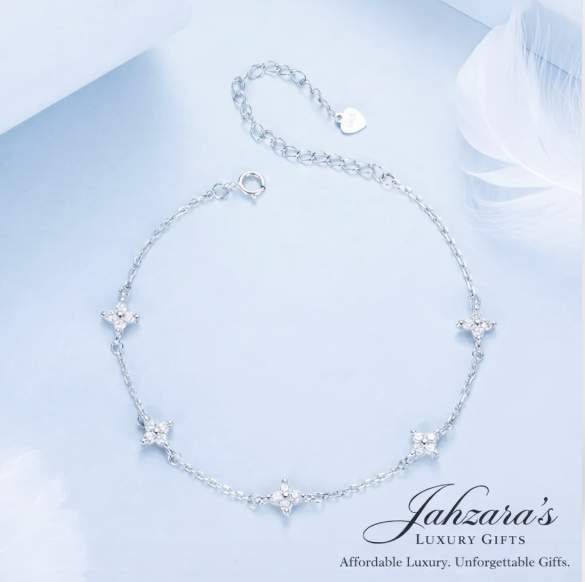 925 Sterling Silver Zircon Star Anklet | Adjustable Luxury Chain
