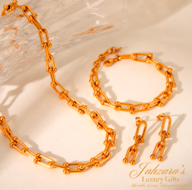 PVD Gold Jewelry Set — Necklace, Bracelet & Earrings | 304 Stainless Steel