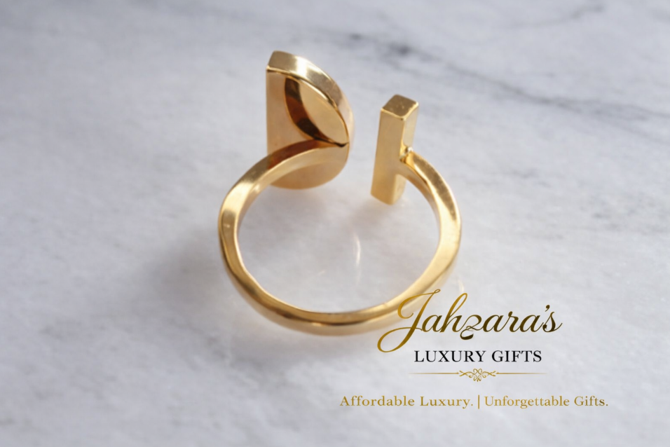 Gold Mother of Pearl & Black Shell Open Ring — Geometric Half-Moon | Adjustable | Women's