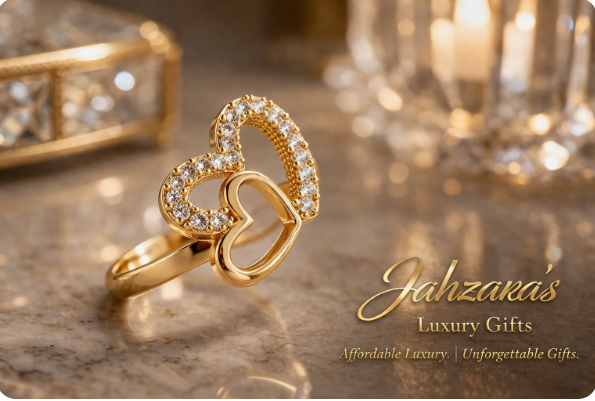 Gold Hollow Heart Ring | 18K Gold Plated Adjustable Zircon Ring