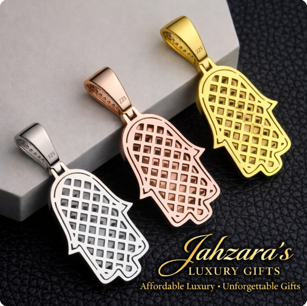 GRA Certified Moissanite Iced Out Hamsa Hand Pendant Necklace | Gold, Rose Gold & White Gold