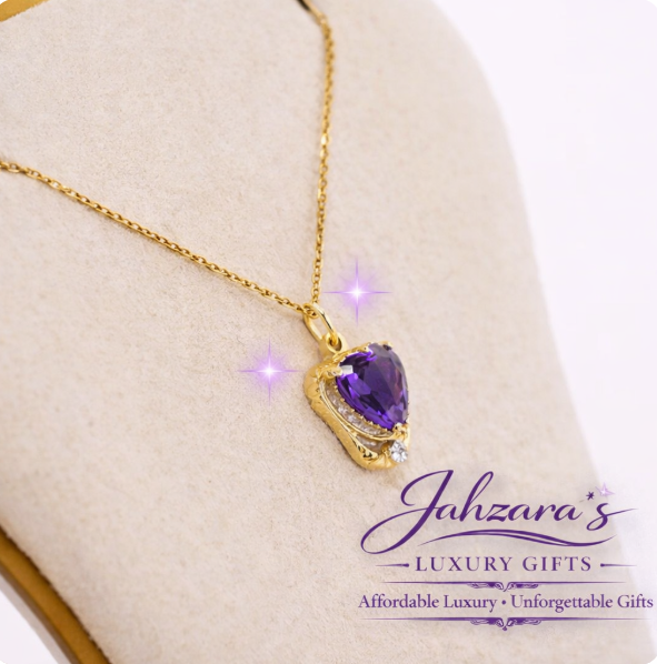 Purple Amethyst Heart Pendant Necklace - 9K Gold | Romantic