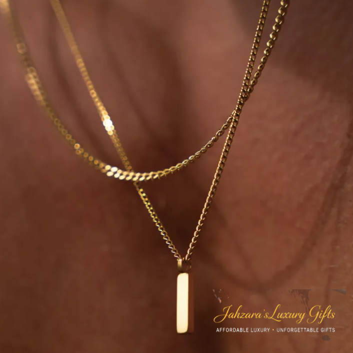 Double Layer Bar Pendant Necklace | 18K Gold & Silver | Stainless Steel