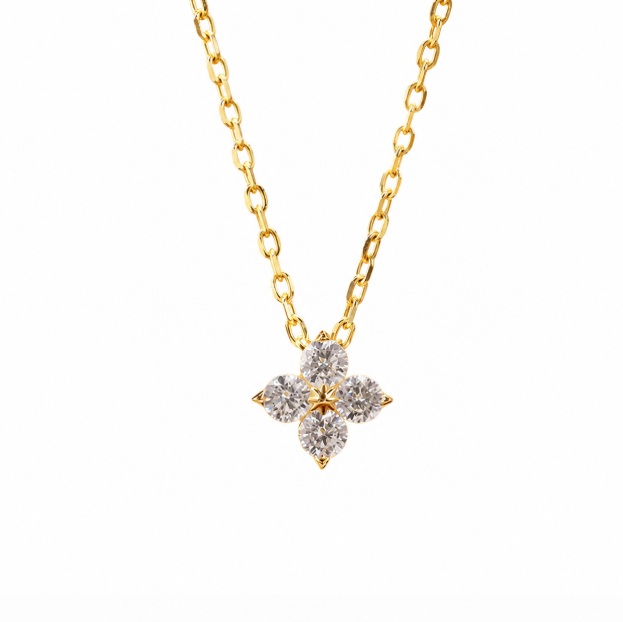 10K Gold Four-Leaf Clover Necklace | Lab-Grown Diamond Pendant