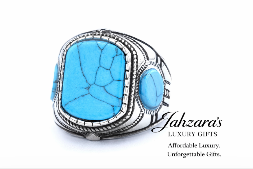 Men's Triple Turquoise Stone Ring — Stainless Steel | Vintage Gemstone Signet | Sizes 7–15