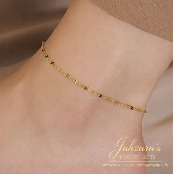 14K Gold Tile Chain Anklet | S925 Sterling Silver | Adjustable Luxury Anklet