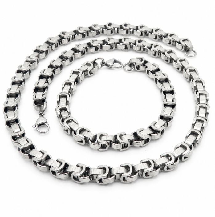 18K IP Gold Chain & Bracelet Set — Men’s 304 Stainless Steel 2-Piece Jewelry Set