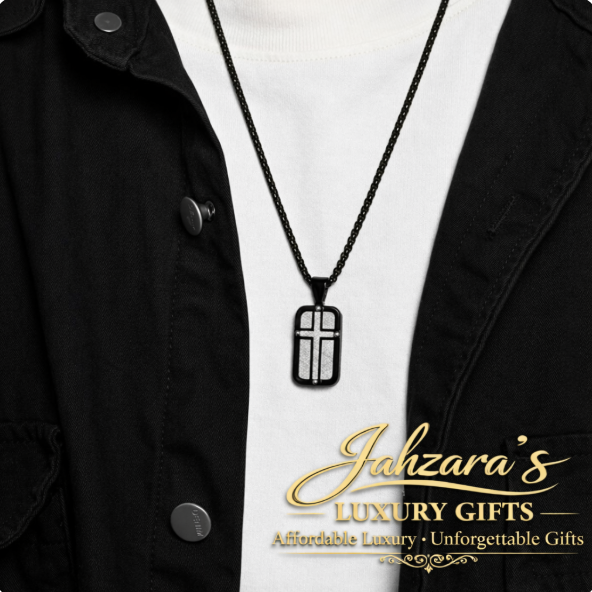 Men's Dog Tag Cross Pendant Necklace Set - Stainless Steel with Chain | Gold, Black & White, Black & Grey