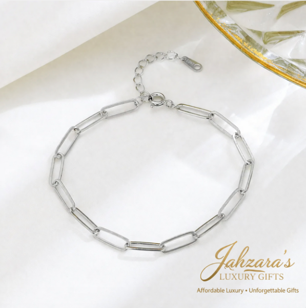 925 Sterling Silver Paperclip Chain Bracelet | Adjustable Minimalist Link