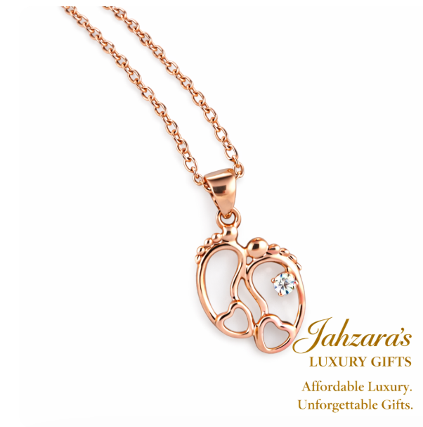 18K Rose Gold Moissanite Footprint Pendant Necklace | Heart Cutout Fine Jewelry