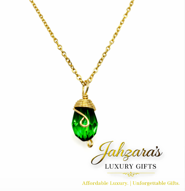 Gold Birthstone Necklace — Wire-Wrapped Crystal Pendant | All 12 Months | Fair Trade