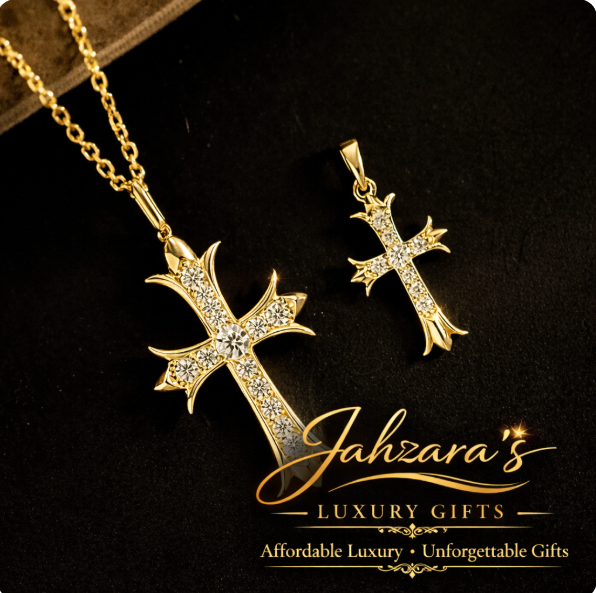 Retro Cross Pendant - 18K Gold with Large Lab-Grown Diamonds | Premium