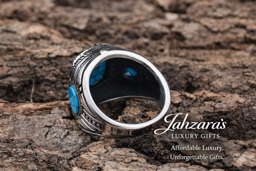Men's Triple Turquoise Stone Ring — Stainless Steel | Vintage Gemstone Signet | Sizes 7–15