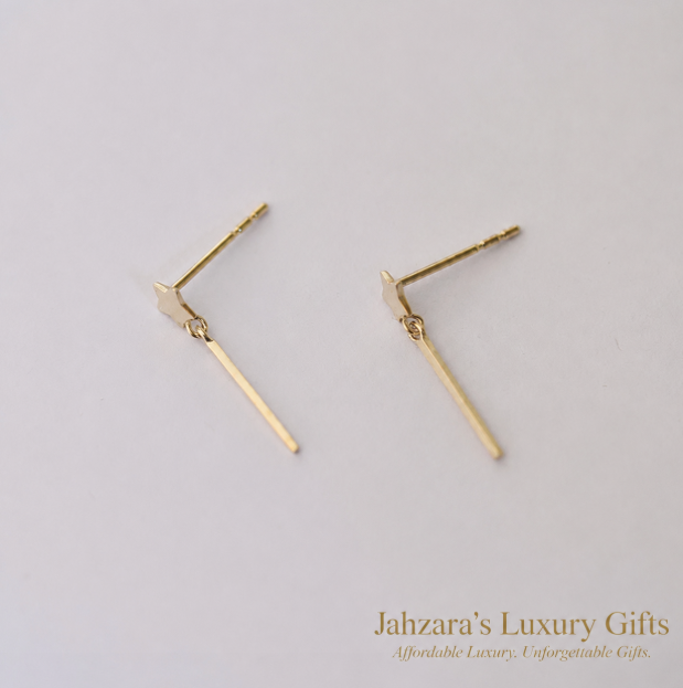 9K Gold Star & Bar Drop Earrings | Celestial Dangle Studs