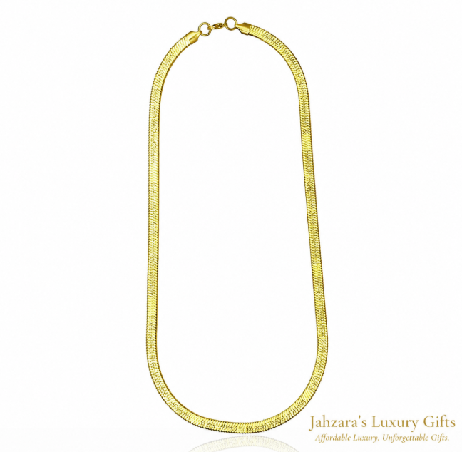 18K PVD Gold Herringbone Chain Necklace — Flat Snake Chain Stainless Steel