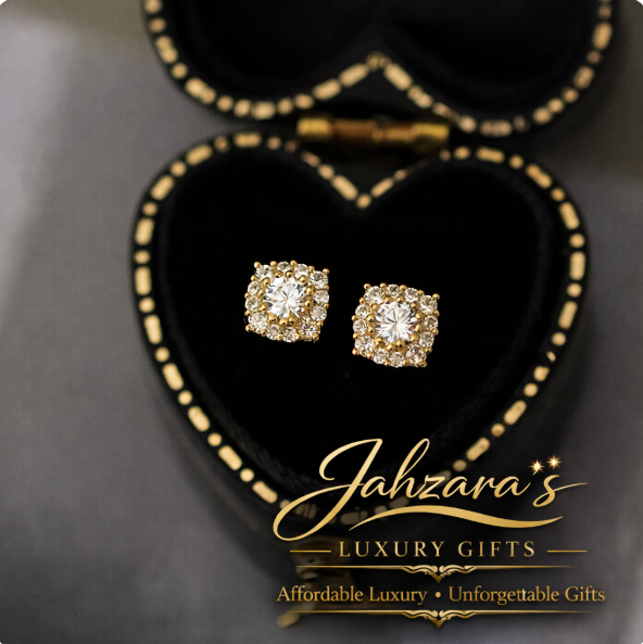 Square Princess-Cut Zircon Stud Earrings - 9K Gold | Baroque Style