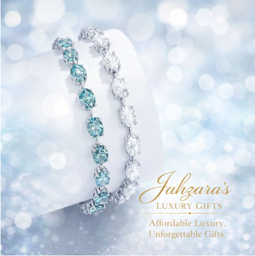 Moissanite Tennis Bracelet | 18K White Gold Plated | White or Blue-Green