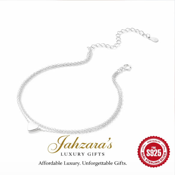 925 Sterling Silver Double Layer Heart Anklet | Dainty Layered Chain
