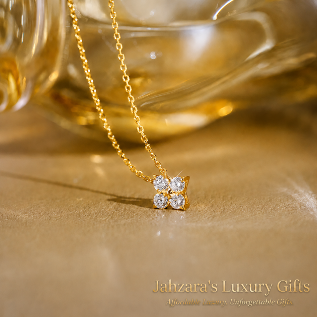 10K Gold Four-Leaf Clover Necklace | Lab-Grown Diamond Pendant
