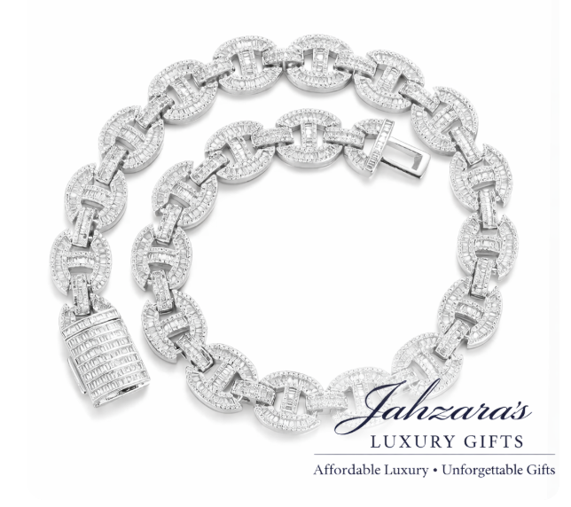 15mm Iced Out Baguette Mariner Link Chain Necklace - Gold or White Gold | Luxury Hip Hop Jewelry