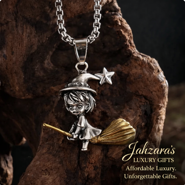 Witch Flying Broom Pendant Necklace | Titanium Steel | Women's Luxury Statement Jewelry