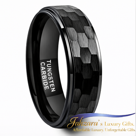 Black Hammered Tungsten Carbide Ring — 6mm & 8mm | Unisex
