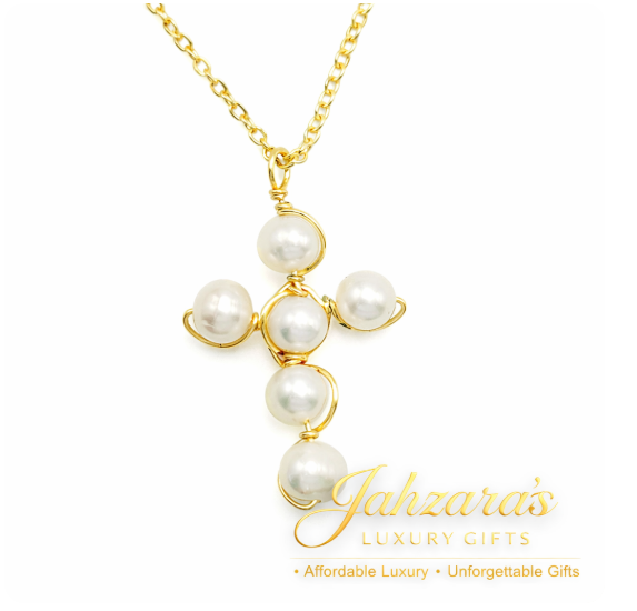 Good News Pearl Cross Necklace - Gold Plated