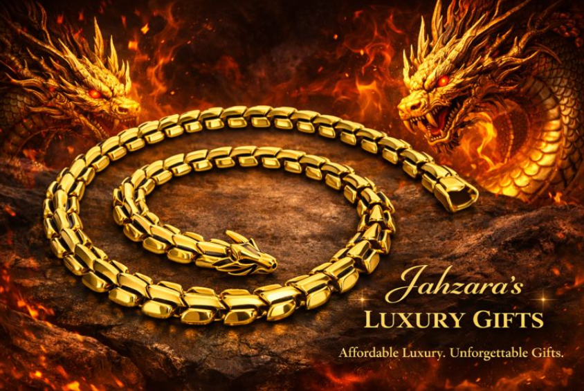 Gold Dragon Statement Chain Necklace | 18K Gold-Plated | Power & Protection