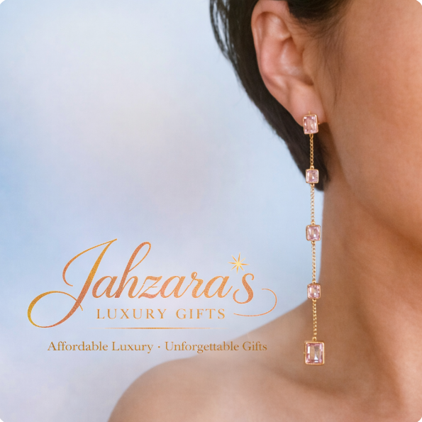 Five Stones Dangle Drop Earrings - 18K Gold Plated