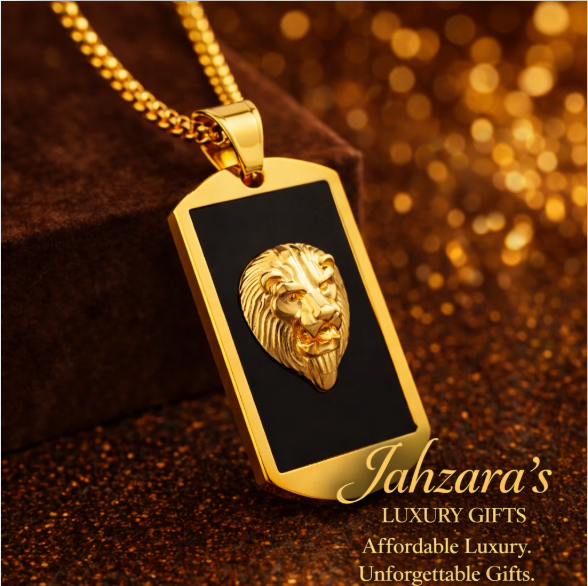 Lion Head Dog Tag Pendant Necklace — 18K Gold Stainless Steel
