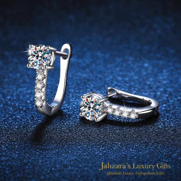 1ct Moissanite Huggie Earrings | 925 Sterling Silver | GRA Certified | Luxury Gift For Her