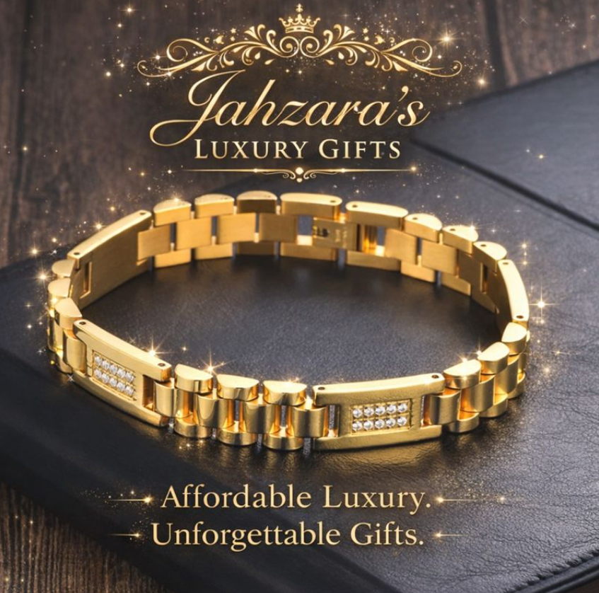 Gold Diamond Edge Titanium Bracelet | Embedded Diamond Accents Unisex Luxury Bracelet