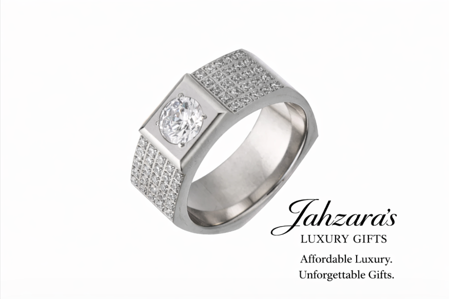 Men's Iced Out Zircon Signet Ring — Titanium Steel | Gold & Silver | Solitaire + Pavé | Sizes 8–10