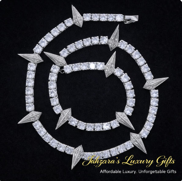 Iced Out Spike Tennis Chain Necklace - Gold or White Gold | Warrior Luxury Jewelry