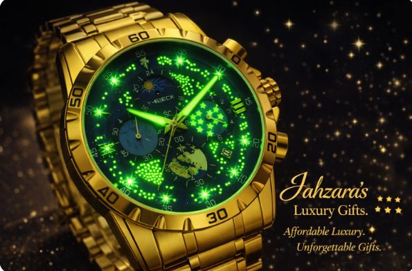 Gold Luminous Chronograph Watch | Moon Phase Dial Men's Luxury Watch