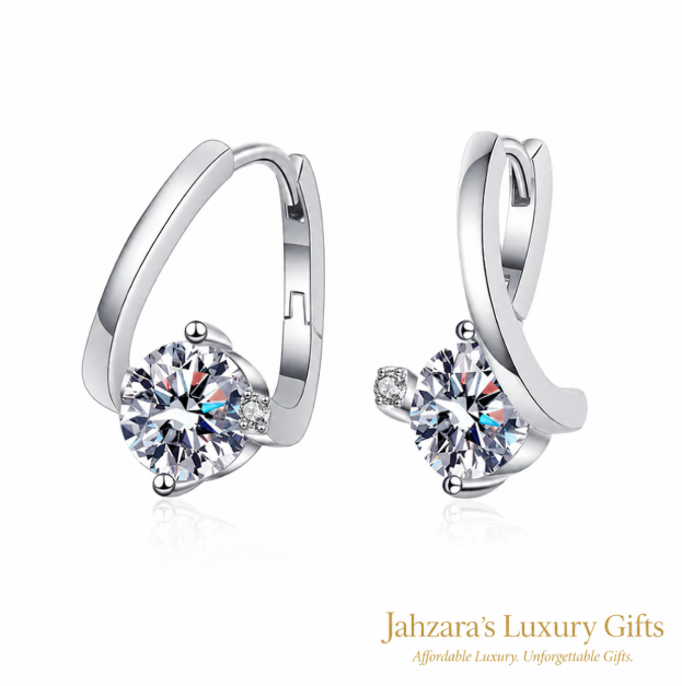 1ct Moissanite Geometric Hoop Earrings | 925 Sterling Silver | GRA Certified | Luxury Gift For Her