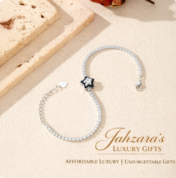 925 Sterling Silver Delicate Star Tennis Bracelet with Black Enamel