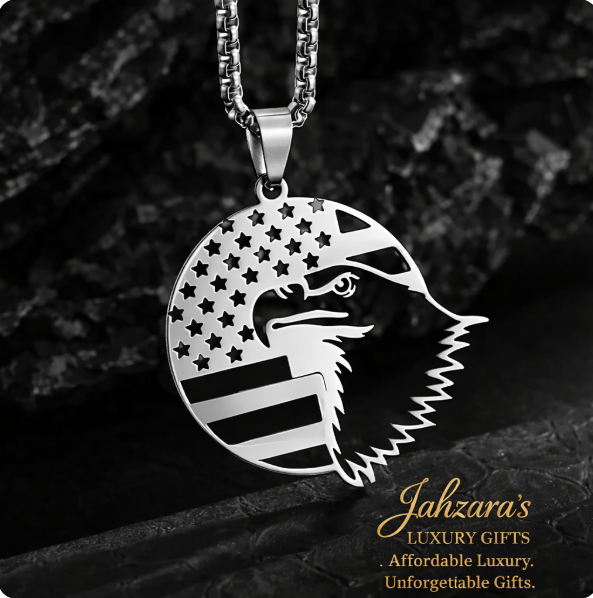 American Eagle Flag Pendant Necklace | Stainless Steel | Men's Luxury Patriotic Jewelry