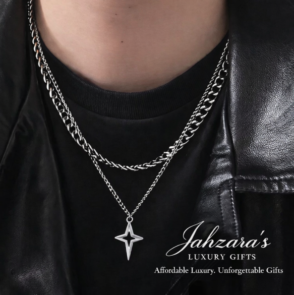 Double Layer Cuban Link & Star Pendant Necklace Set — Gold & Silver | Stainless Steel