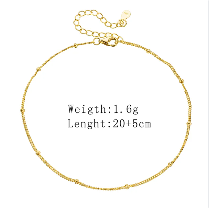 14K Gold Plated Satellite Anklet | S925 Sterling Silver | Luxury Gift