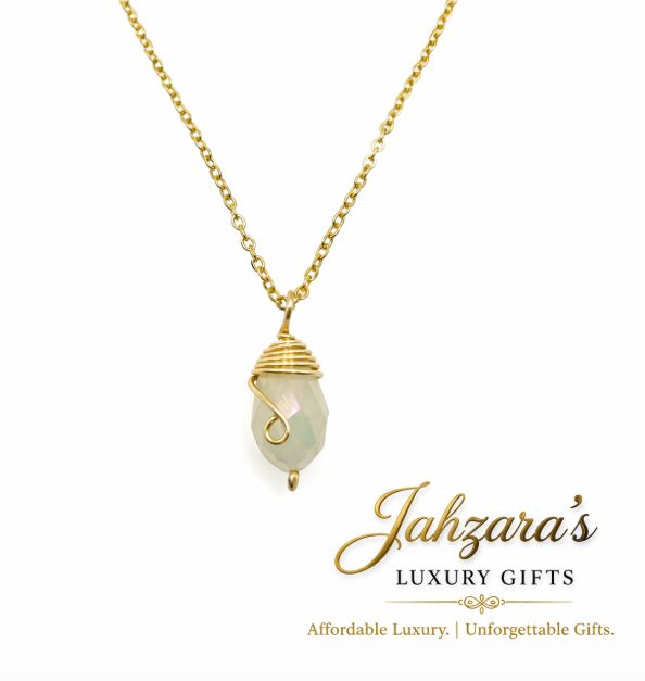 Gold Birthstone Necklace — Wire-Wrapped Crystal Pendant | All 12 Months | Fair Trade