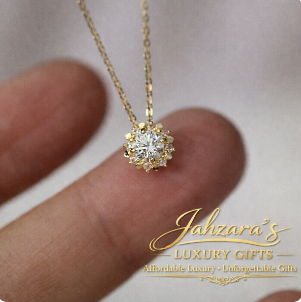 Gold Sun Pendant Necklace - Zircon Crystal Sunburst Charm | Dainty Layering Necklace