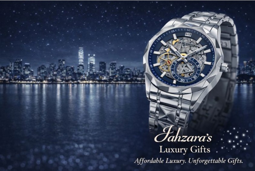 Silver Skeleton Dial Quartz Watch | Navy Blue Stainless Steel Men's Watch