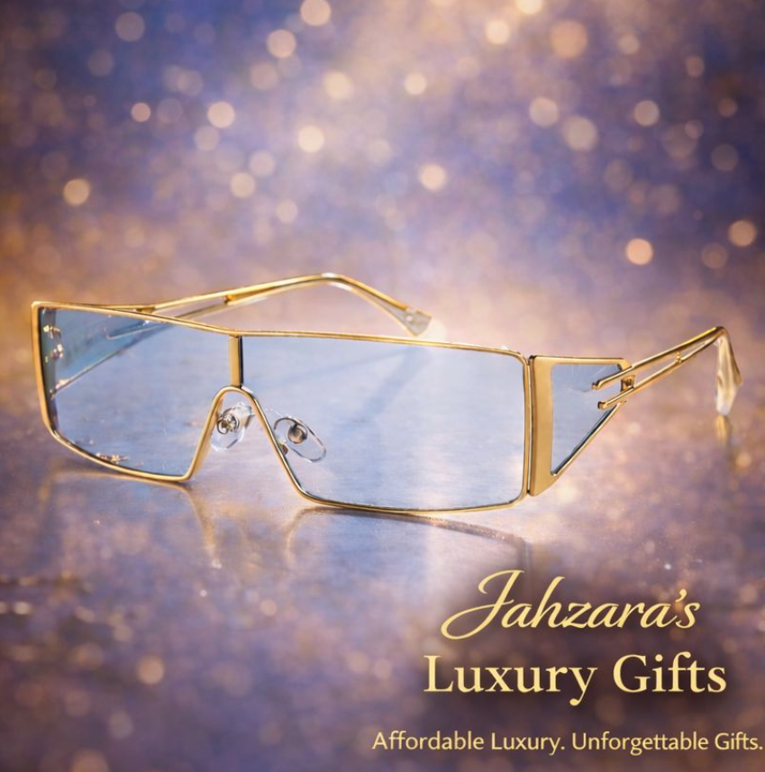 Square One-Piece Sunglasses — Gold/Blue
