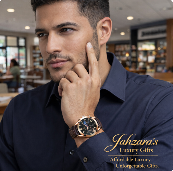 Men's Rose Gold Chronograph Watch | Brown Leather Strap Luxury Dress Watch
